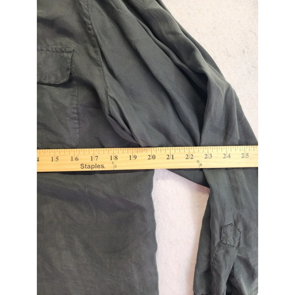 Silkage New York 100% Silk Charcoal Gray Button Down Utility Shirt Size L